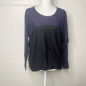 Eileen Fisher Top Blouse XL Two Tone Gray Dolman Sleeves 100% Merino Wool NEW